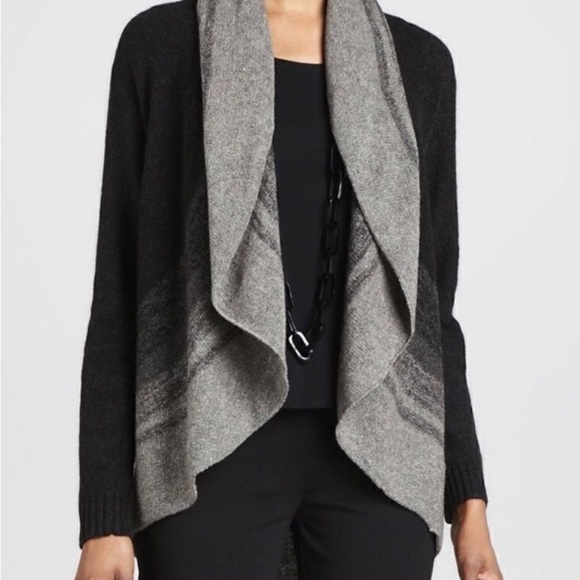 Eileen Fisher Wool Yak Silk Black and Gray‎ Women's Ombré Open Cardigan Small - Picture 1 of 7